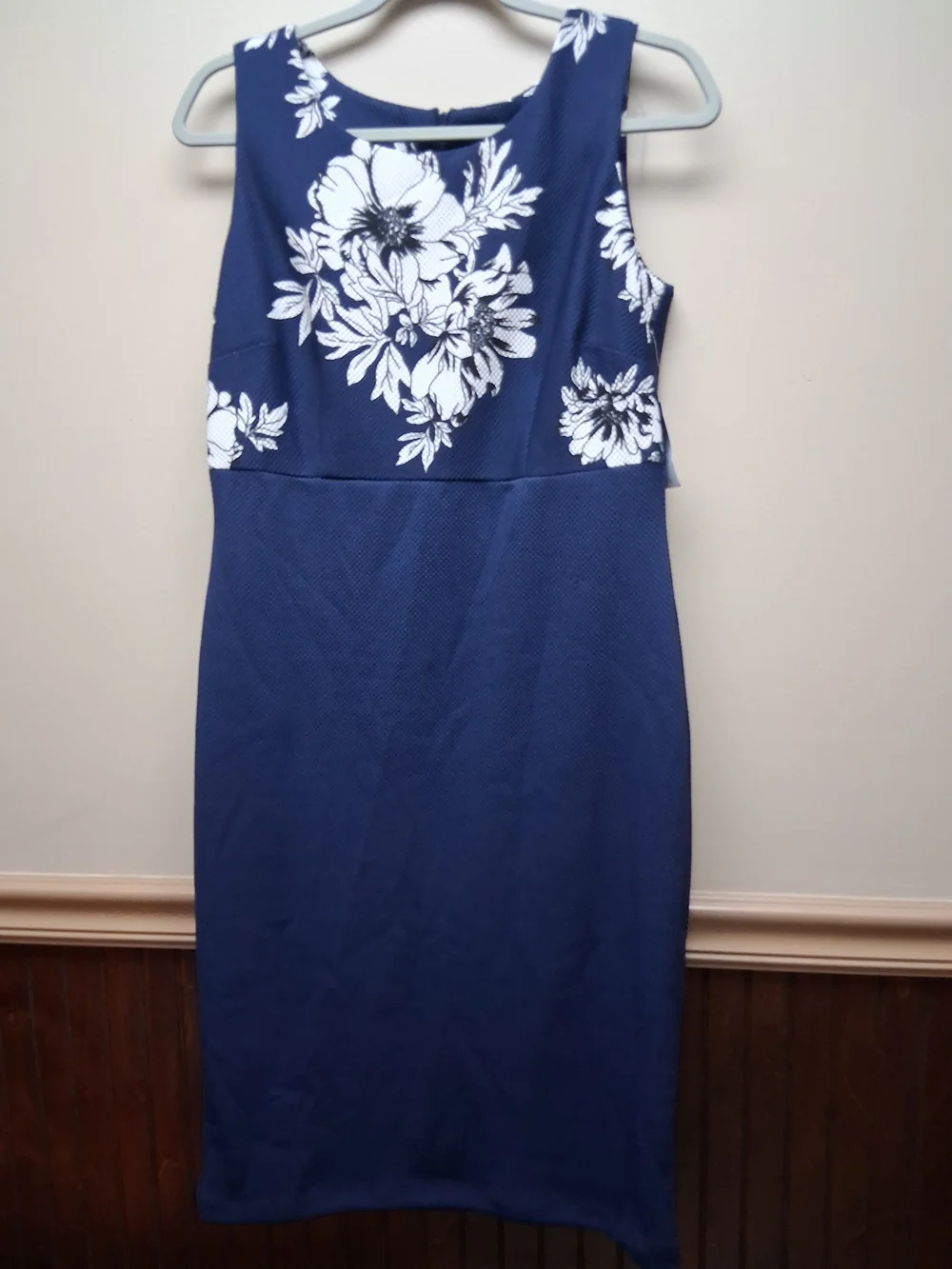 Danny & Nicole Navy Blue Floral Cropped Jacket & Sheath Dress Set Size 10 NWT